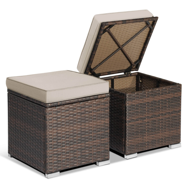 2 Pieces Patio Ottoman with Removable Cushions-BrownCostway Gallery View 6 of 9