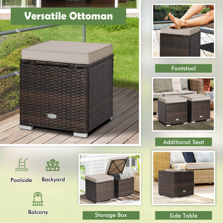 2 Pieces Patio Ottoman with Removable Cushions-BrownCostway Gallery View 3 of 9