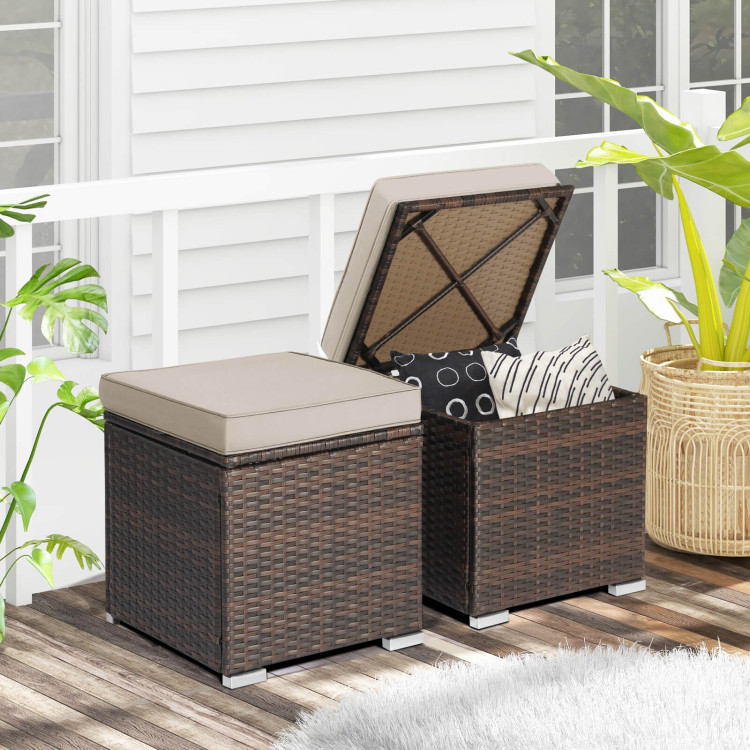 2 Pieces Patio Ottoman with Removable Cushions-BrownCostway Gallery View 5 of 9