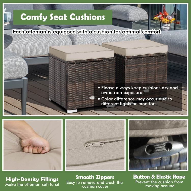 2 Pieces Patio Ottoman with Removable Cushions-BrownCostway Gallery View 9 of 9