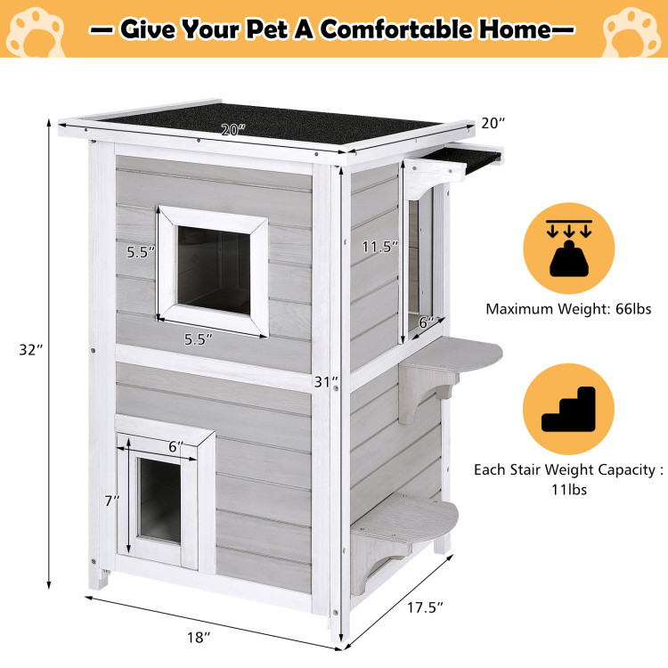 Aivituvin Luxurious Wooden Cat House with Insulated Design and 2-storey Comfort