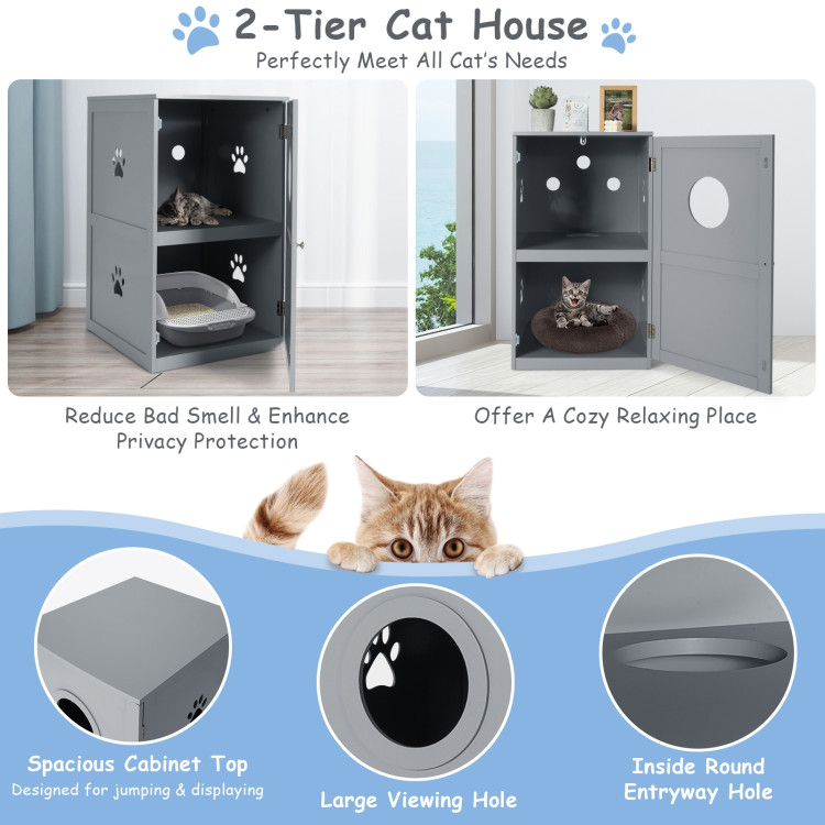 2-tier Litter Hidden Cat House With Anti-toppling Device-GrayCostway Gallery View 8 of 10