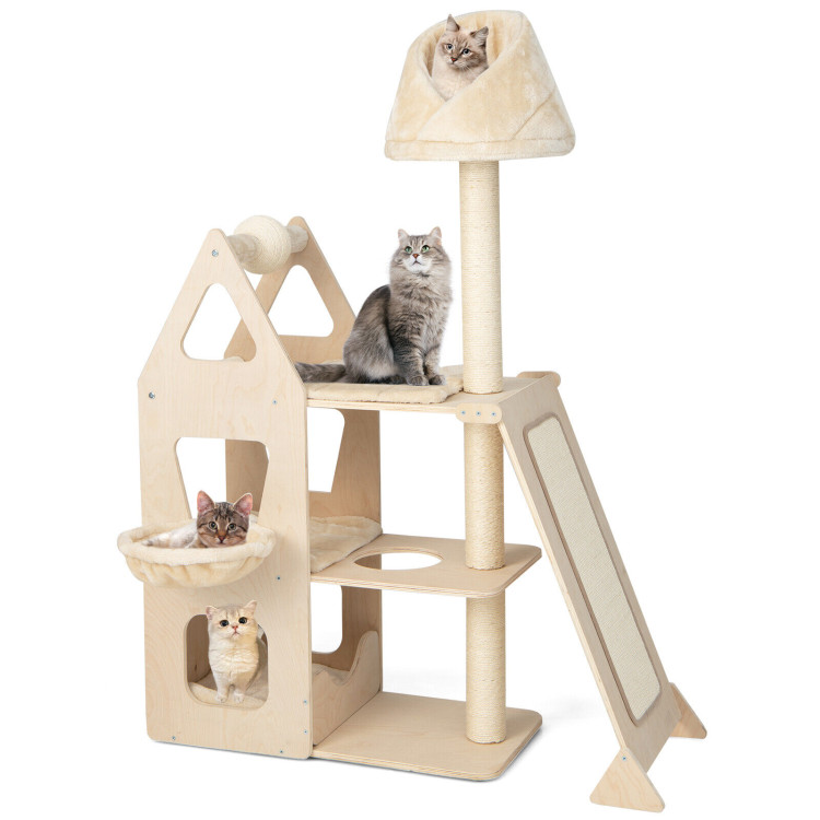 Multi-Level Cat Tree with Sisal Scratching Post-BeigeCostway Gallery View 1 of 10