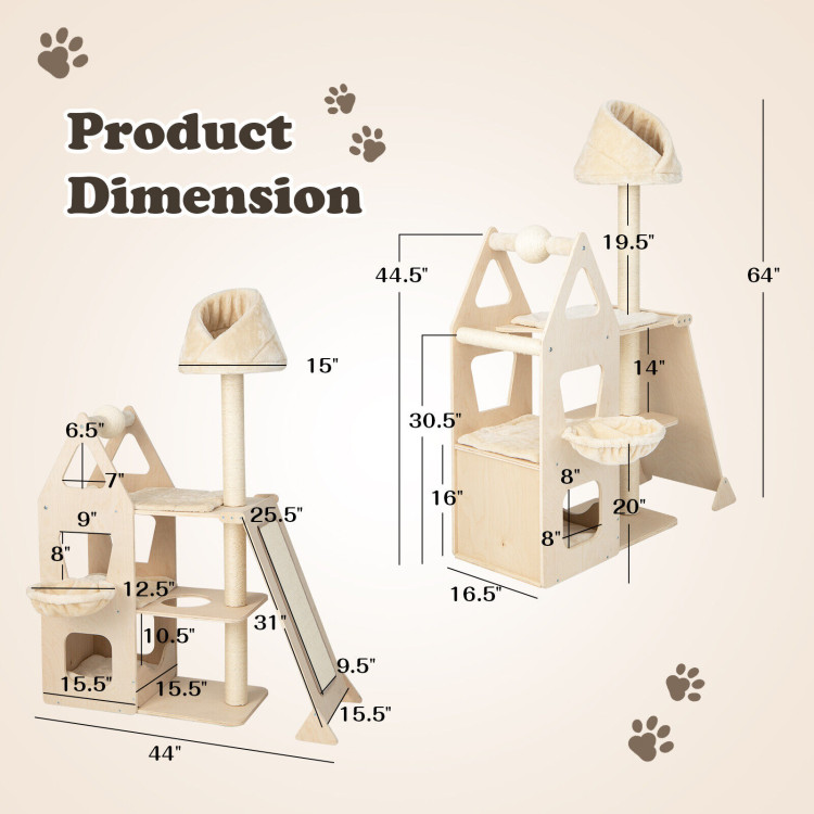 Multi-Level Cat Tree with Sisal Scratching Post-BeigeCostway Gallery View 4 of 10