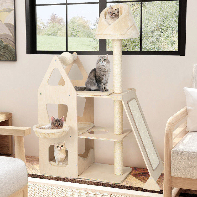 Multi-Level Cat Tree with Sisal Scratching Post-BeigeCostway Gallery View 2 of 10