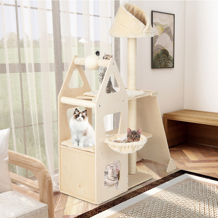 Multi-Level Cat Tree with Sisal Scratching Post-BeigeCostway Gallery View 6 of 10
