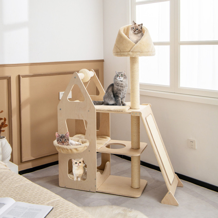 Multi-Level Cat Tree with Sisal Scratching Post-BeigeCostway Gallery View 7 of 10