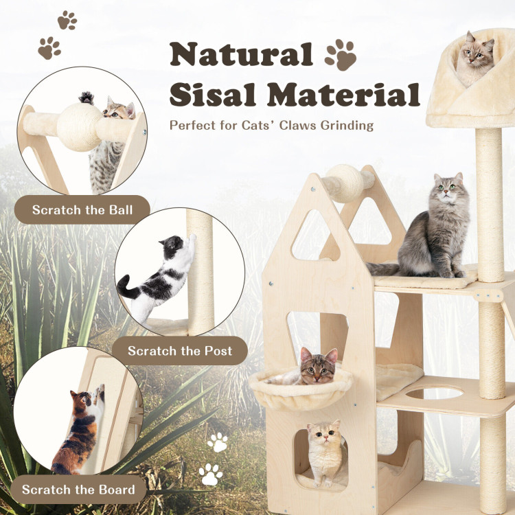 Multi-Level Cat Tree with Sisal Scratching Post-BeigeCostway Gallery View 9 of 10
