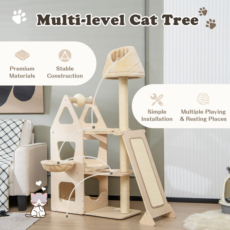 Multi-Level Cat Tree with Sisal Scratching Post-BeigeCostway Gallery View 8 of 10