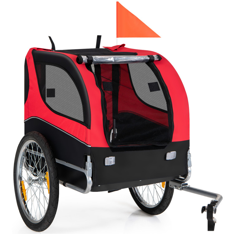 Dog Bike Trailer Foldable Pet Cart with 3 Entrances for Travel-RedCostway Gallery View 1 of 11