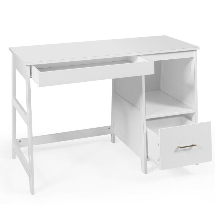47.5 Inch Modern Home Computer Desk with 2 Storage Drawers-WhiteCostway Gallery View 13 of 13