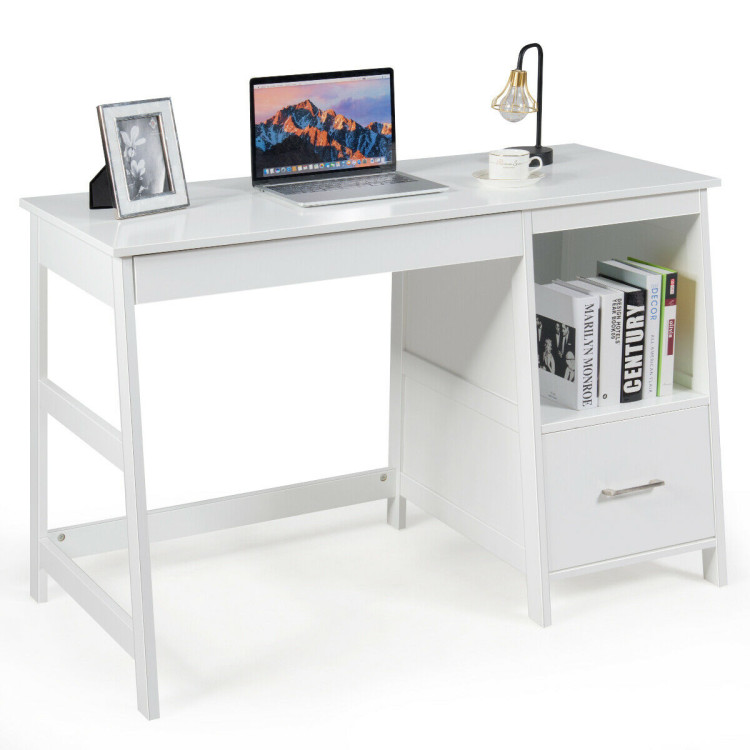 47.5 Inch Modern Home Computer Desk with 2 Storage Drawers-WhiteCostway Gallery View 1 of 13