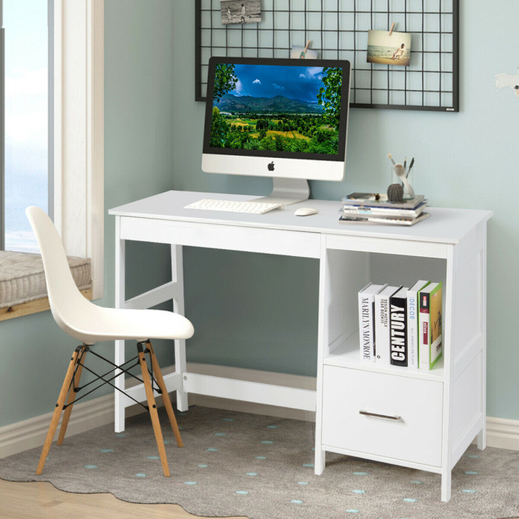 47.5 Inch Modern Home Computer Desk with 2 Storage Drawers-WhiteCostway Gallery View 2 of 13