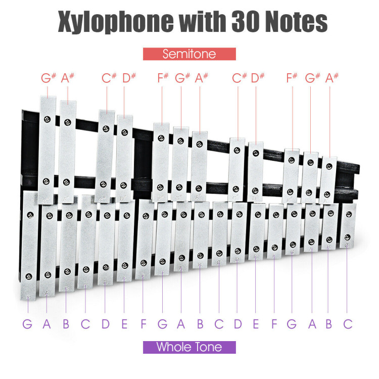 Foldable Aluminum Glockenspiel Xylophone 30 Note with BagCostway Gallery View 5 of 15