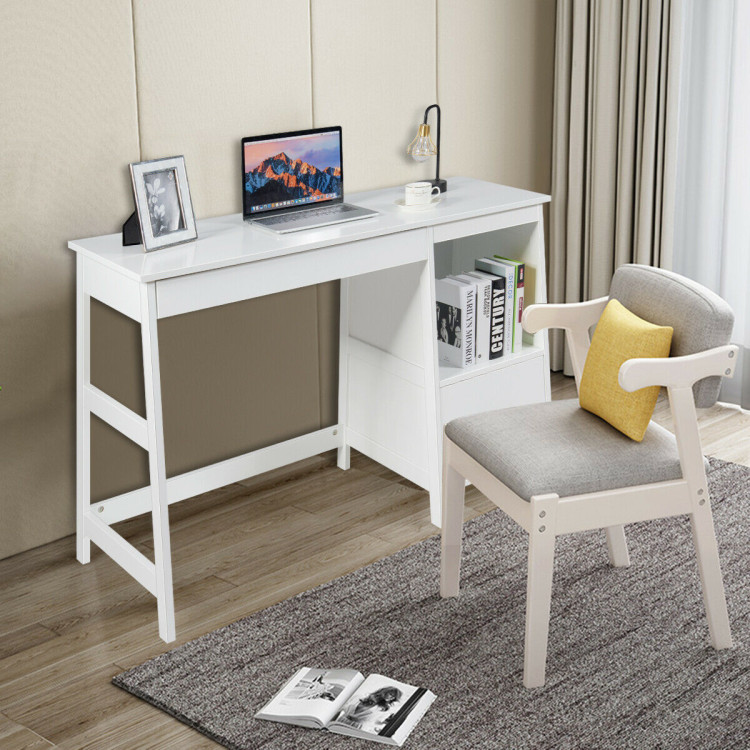 47.5 Inch Modern Home Computer Desk with 2 Storage Drawers-WhiteCostway Gallery View 7 of 13