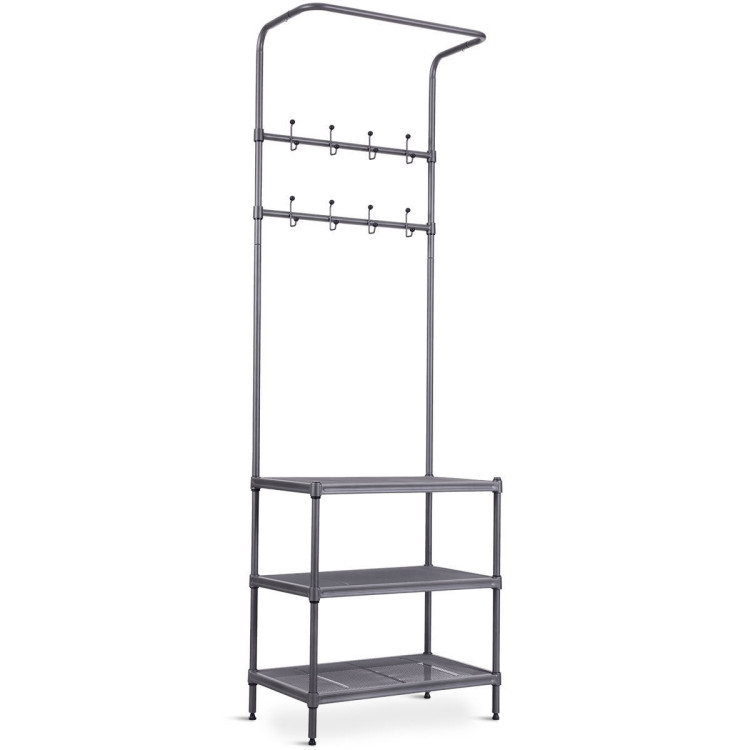 3-in-1 Coat Rack Shoe Bench with Storage Shelves and Adjustable Foot PadsCostway Gallery View 1 of 11