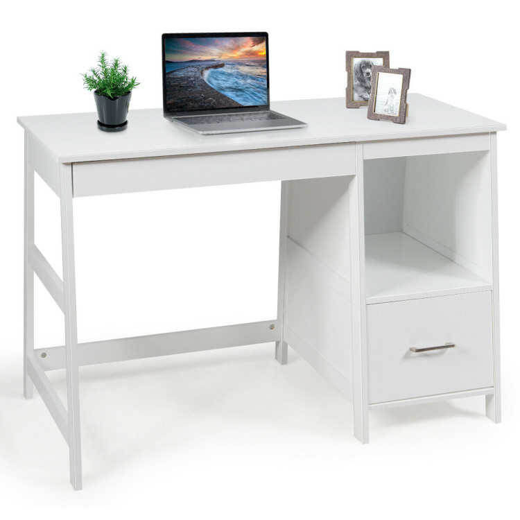 47.5 Inch Modern Home Computer Desk with 2 Storage Drawers-WhiteCostway Gallery View 10 of 13
