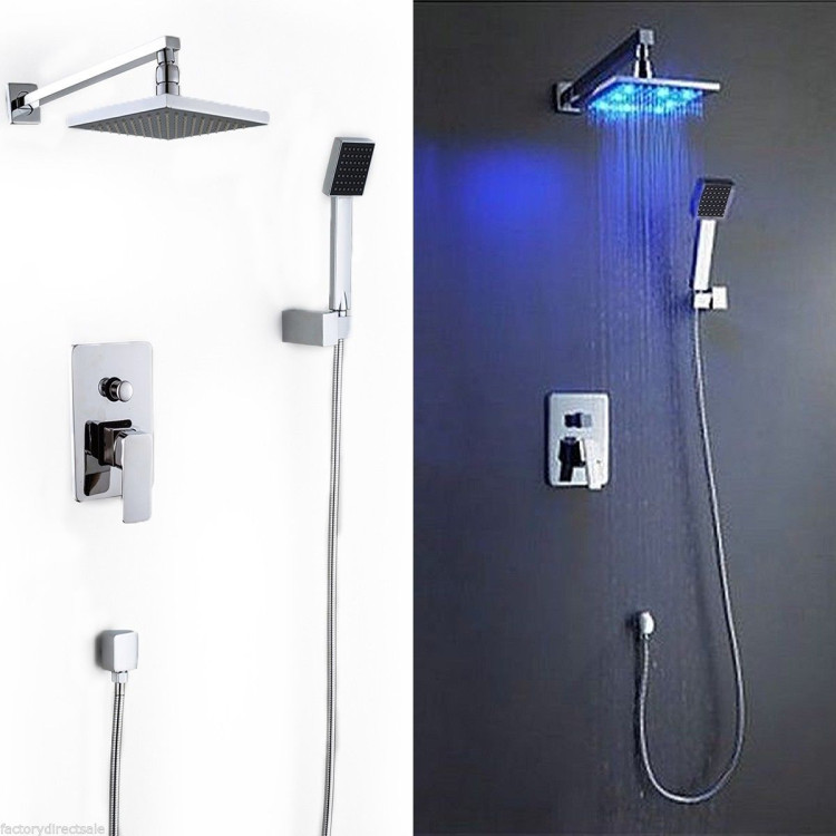 8" LED Rainfall Shower head Arm Control Valve Handspray Shower Faucet SetCostway Gallery View 2 of 7