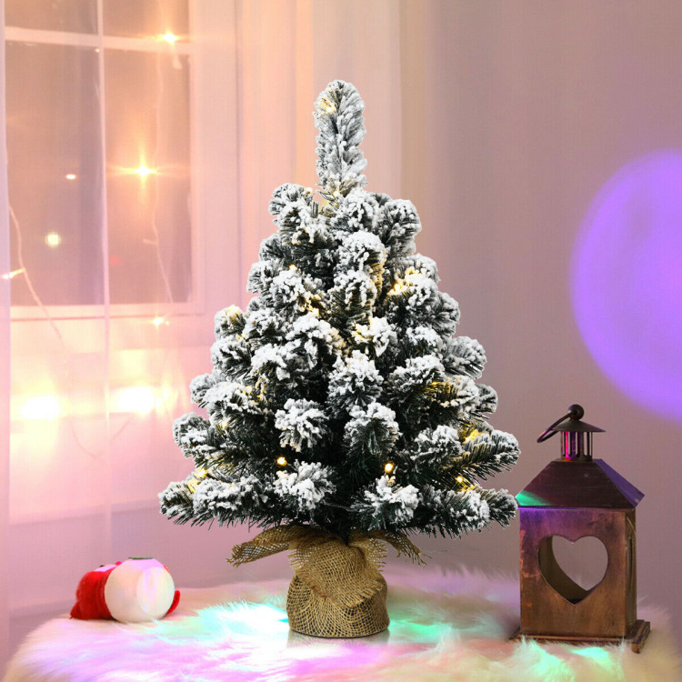 24 Inch Pre-Lit Snow Flocked Tabletop Battery Operated Christmas TreeCostway Gallery View 6 of 10