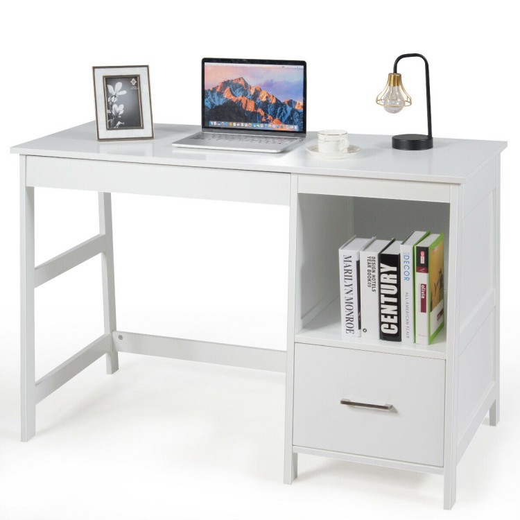 47.5 Inch Modern Home Computer Desk with 2 Storage Drawers-WhiteCostway Gallery View 9 of 13