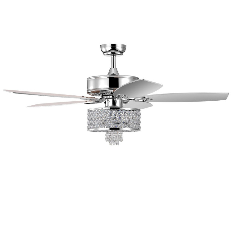 50 Inch Electric Crystal Ceiling Fan with Light Adjustable Speed Remote Control-SilverCostway Gallery View 3 of 12