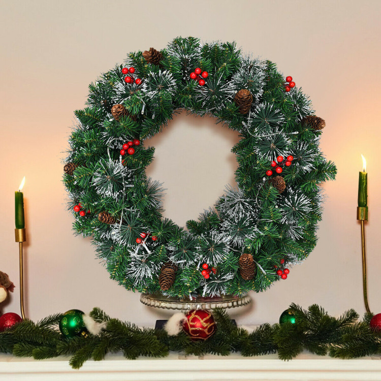 24 Inch Pre-lit Christmas Spruce Wreath with 8 Flash ModesCostway Gallery View 7 of 12