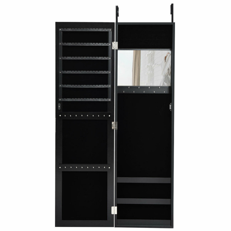 Full Length Mirror Jewelry Cabinet with Ring Slots and Necklace Hooks-BlackCostway Gallery View 9 of 12
