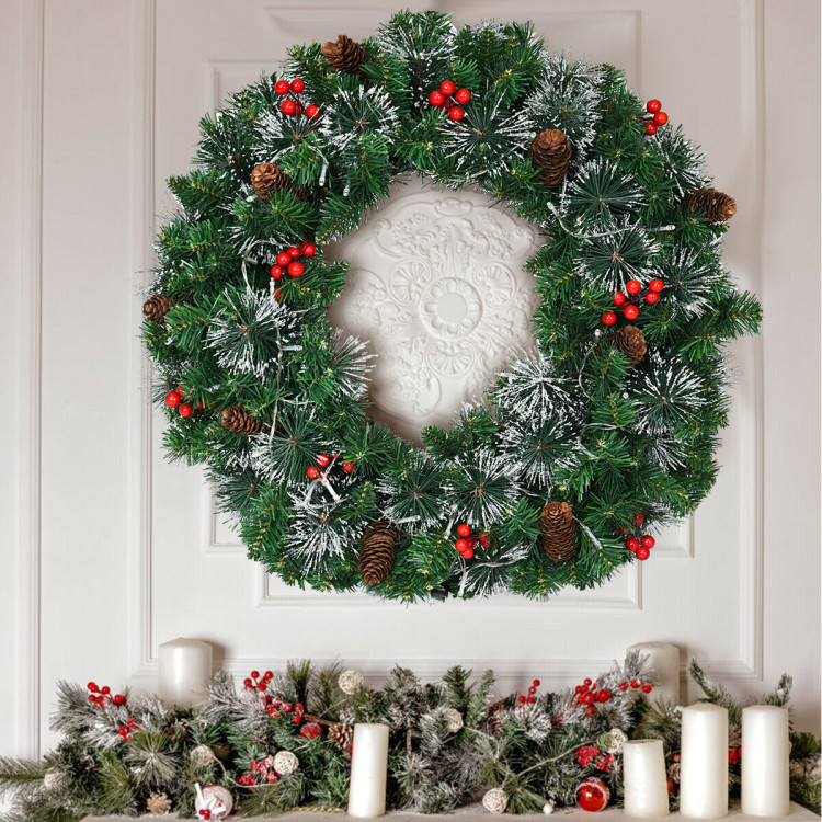 24 Inch Pre-lit Christmas Spruce Wreath with 8 Flash ModesCostway Gallery View 8 of 12