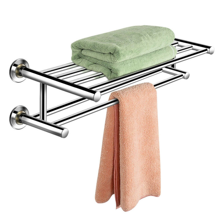 24 Inch Wall Mounted Stainless Steel Towel Storage Rack with 2 Storage TierCostway Gallery View 9 of 10