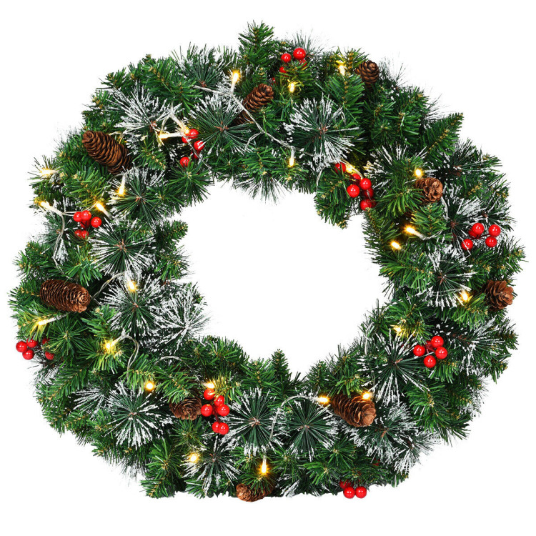 24 Inch Pre-lit Christmas Spruce Wreath with 8 Flash ModesCostway Gallery View 11 of 12