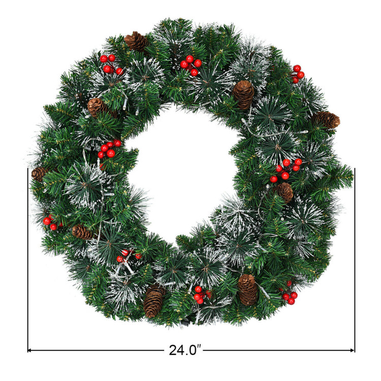 24 Inch Pre-lit Christmas Spruce Wreath with 8 Flash ModesCostway Gallery View 4 of 12
