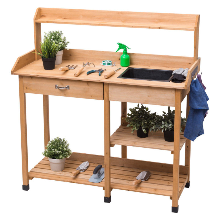 Outdoor Lawn Patio Potting Bench Storage Table ShelfCostway Gallery View 7 of 10