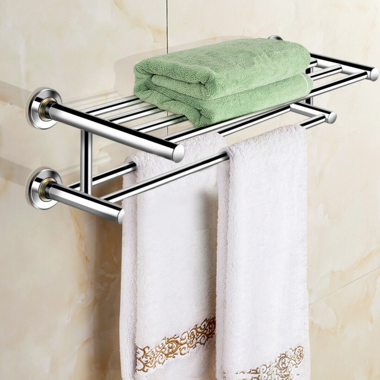 24 Inch Wall Mounted Stainless Steel Towel Storage Rack with 2 Storage TierCostway Gallery View 2 of 10