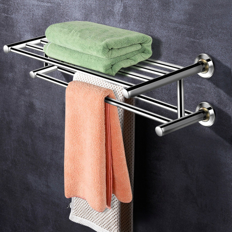 24 Inch Wall Mounted Stainless Steel Towel Storage Rack with 2 Storage TierCostway Gallery View 7 of 10