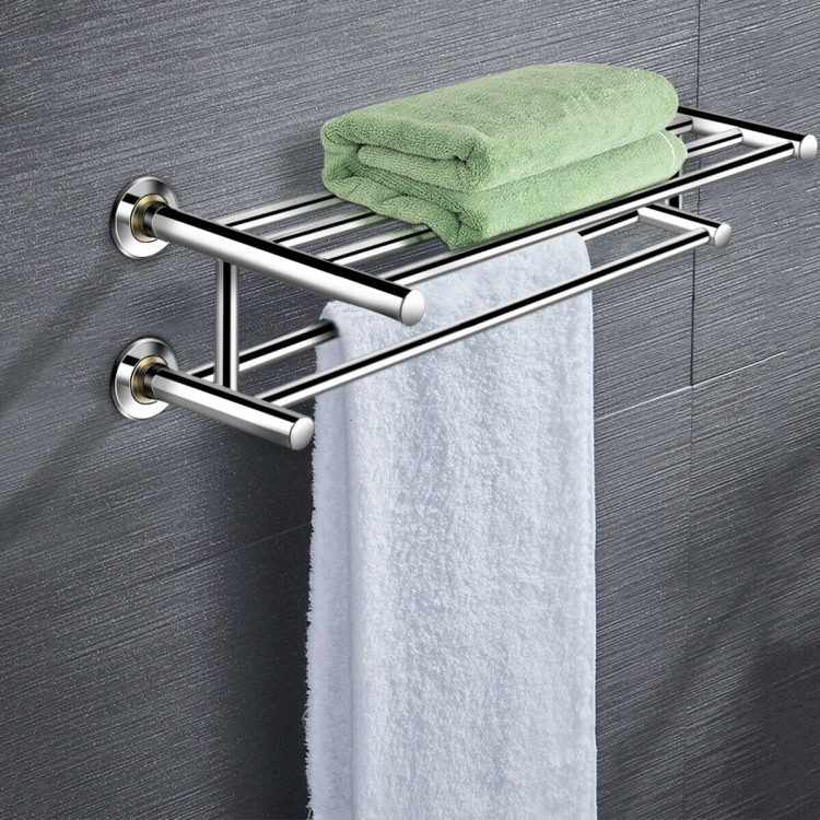 24 Inch Wall Mounted Stainless Steel Towel Storage Rack with 2 Storage TierCostway Gallery View 8 of 10
