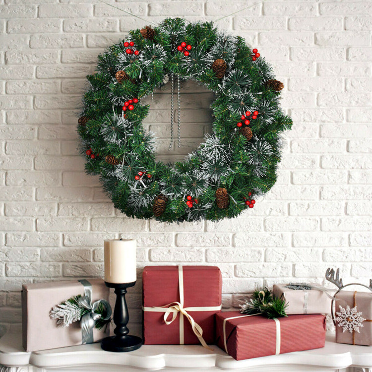 24 Inch Pre-lit Christmas Spruce Wreath with 8 Flash ModesCostway Gallery View 6 of 12