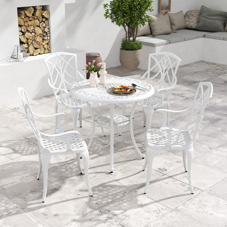 Set of 4 Cast Aluminum Patio Dining Chairs with Armrests and Decorative Patterns - Gallery View 1 of 11