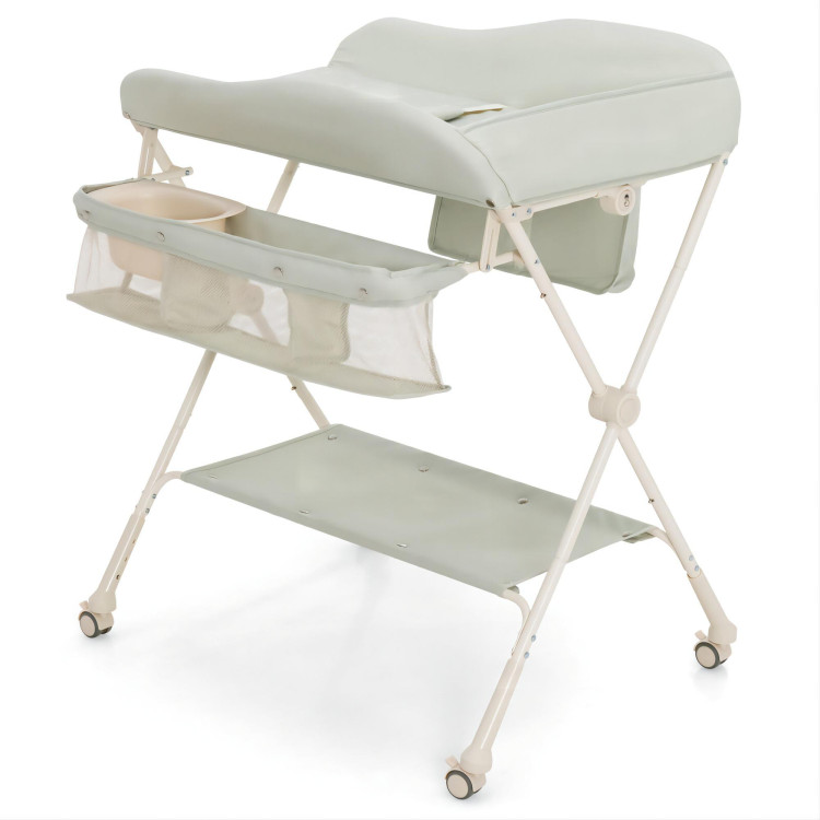 Baby Diaper Changing Table with Water Basin Wheel-GreenCostway Gallery View 4 of 10
