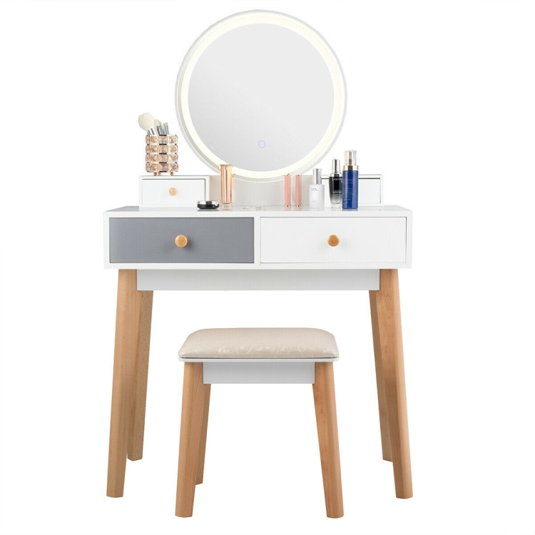 Makeup Dressing Table with 4 Drawers and Lighted MirrorCostway Gallery View 8 of 11