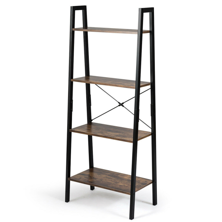 4-Tier Industrial Ladder Shelf with Metal FrameCostway Gallery View 4 of 11
