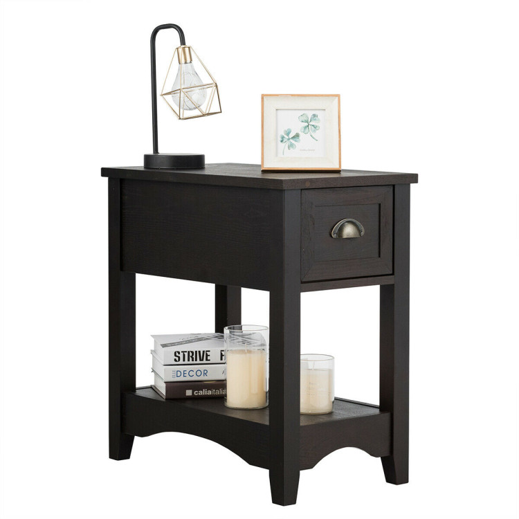 Contemporary Chair Side End Table Compact Table with Drawer Nightstand-BrownCostway Gallery View 8 of 11