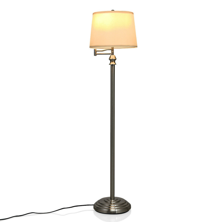 Swing Arm LED Floor Lamp with Hanging Fabric ShadeCostway Gallery View 1 of 11