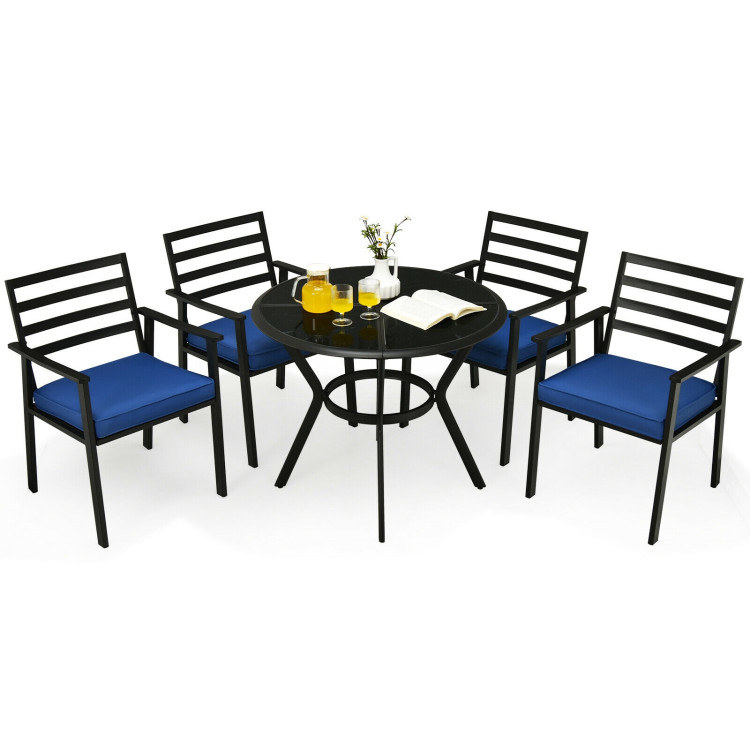 5 Pieces Outdoor Patio Dining Chair Table Set with CushionsCostway Gallery View 11 of 13