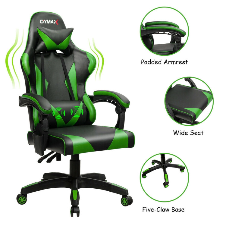 Gaming Chair Reclining Swivel with Massage Lumbar Support -GreenCostway Gallery View 5 of 12