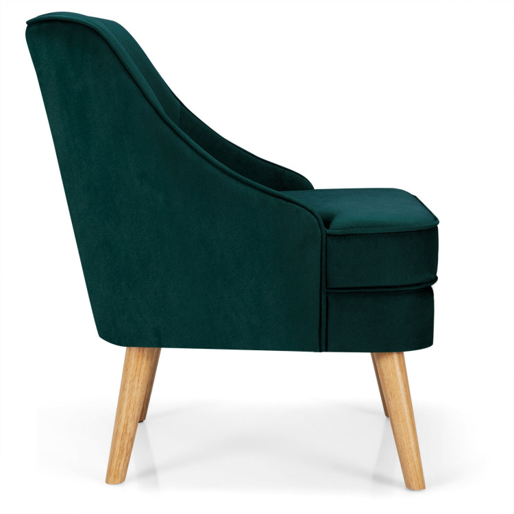 Mid Century Velvet Accent Chair with Rubber Wood Legs for Bedroom-GreenCostway Gallery View 8 of 12