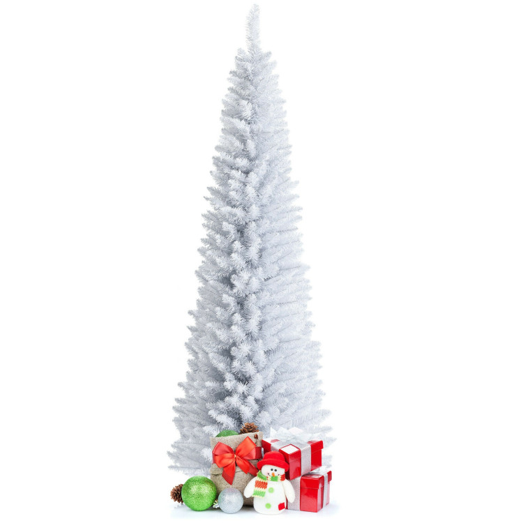 7 Feet Unlit Artificial Slim Christmas Pencil Tree with Metal StandCostway Gallery View 8 of 11