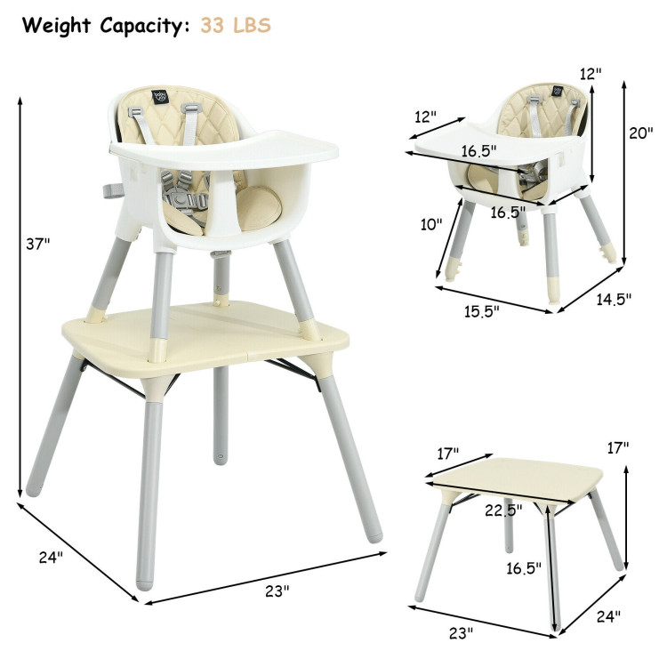4-in-1 Baby Convertible Toddler Table Chair Set with PU Cushion-BeigeCostway Gallery View 5 of 13