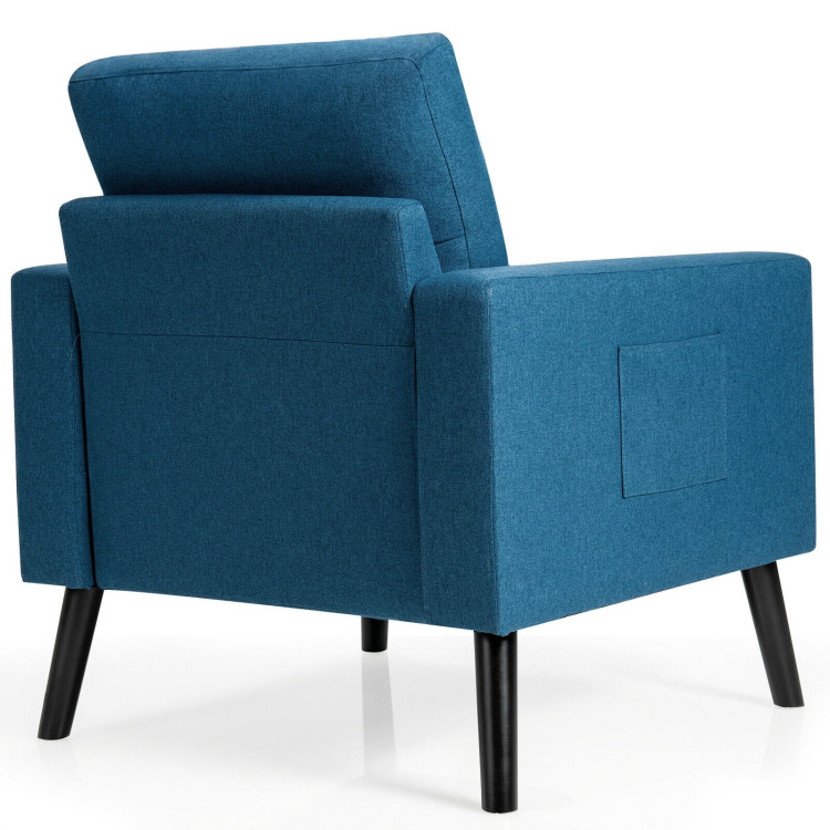 Mid-Century Upholstered Armchair Club Chair with Rubber Wood Legs-BlueCostway Gallery View 8 of 12