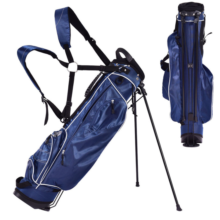 Golf Stand Cart Bag W 4 Way Divider Carry Organizer Pockets Blue Costway 8325