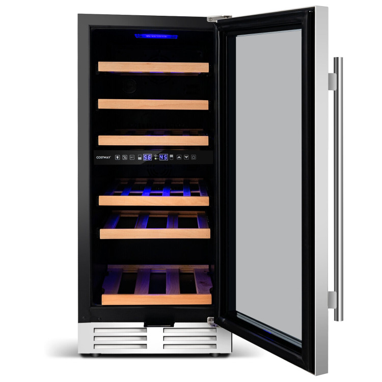 30-Bottle Freestanding Wine Cooler with Temp Memory and Dual Zones -SilverCostway Gallery View 5 of 11